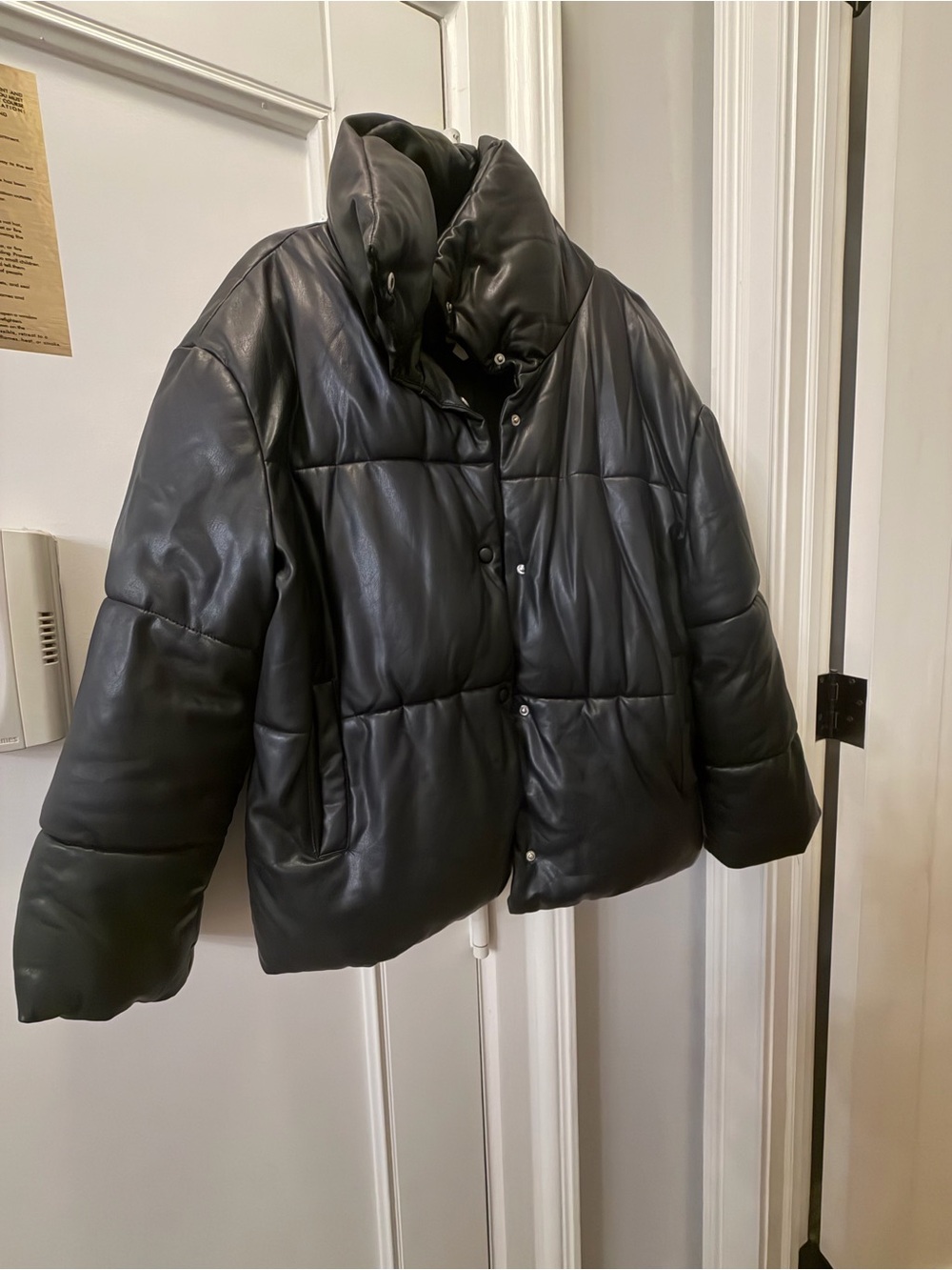 Avec Les Filles Black Quilted Faux-Leather Puffer Jacket